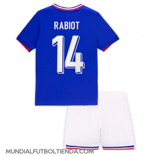 Camiseta Francia Adrien Rabiot #14 Primera Equipación Replica Eurocopa 2024 para niños mangas cortas (+ Pantalones cortos)